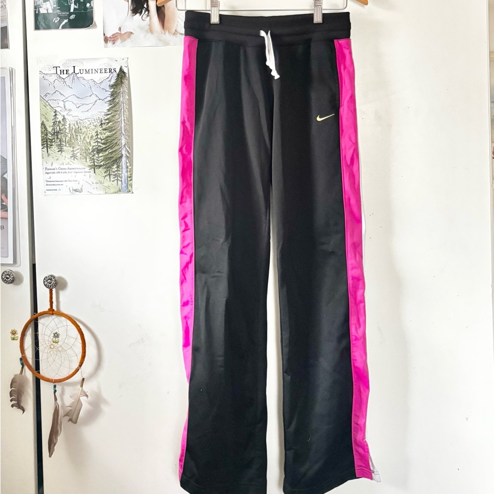 Nike Womens Black sweats with Pink/white Stripes